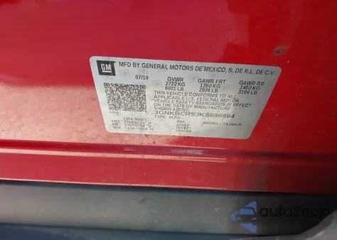 2019 Chevrolet Blazer из США, поврежденный, VIN 3GNKBCRS3KS696994